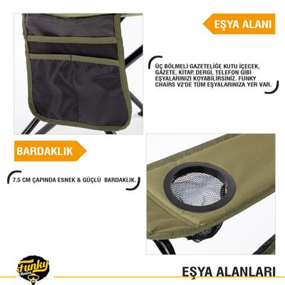 Funky Chairs V2 Lüks Kamp Sandalyesi, Haki