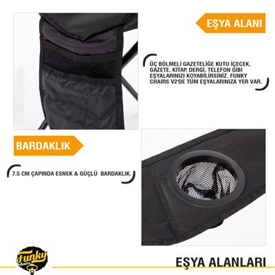 Funky Chairs V2 Lüks Kamp Sandalyesi, Siyah