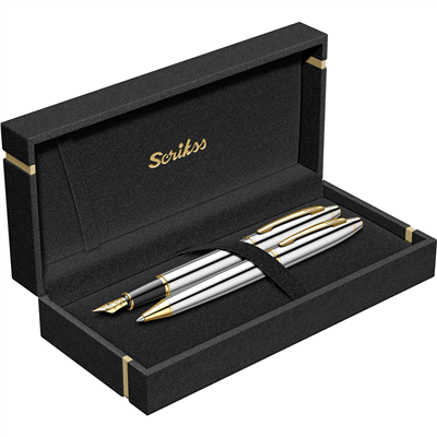 Scrikss Noble 35 Dolmakalem ve Tükenmezkalem Seti, Altın-Krom