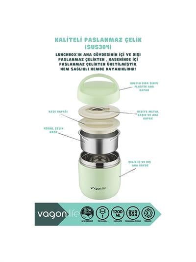 Vagonlife 1200ML Paslanmaz Çelik Yemek Termosu