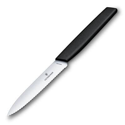 VICT.SWISS MODERN SOYMA BIÇAĞI,10CM,TIRTIKLI,SİYAH