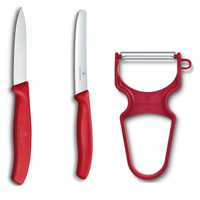 Victorinox 6.7111.35 Swiss Classic Soyma Bıçağı + Soyacak 3lü Set, Kırmızı