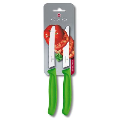 Victorinox 6.7836.L114B 11cm Yeşil 2li Tırtıklı Domates ve Sofra Bıçağı, Blisterli Paket