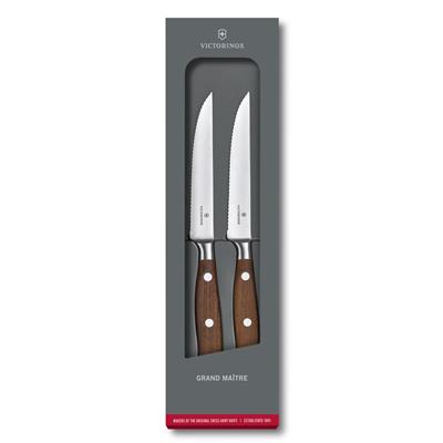 Victorinox 7.7240.2W 12cm Gül Ağacı 2li Tırtıklı Dövme Çelik Biftek Bıçağı, Hediye Kutulu