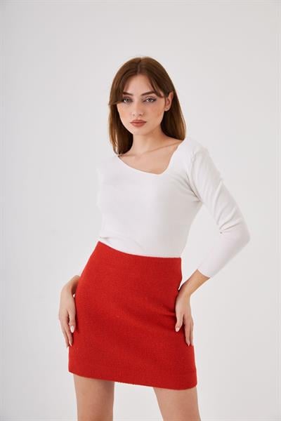 Kırmızı Tüvit Mini Etek