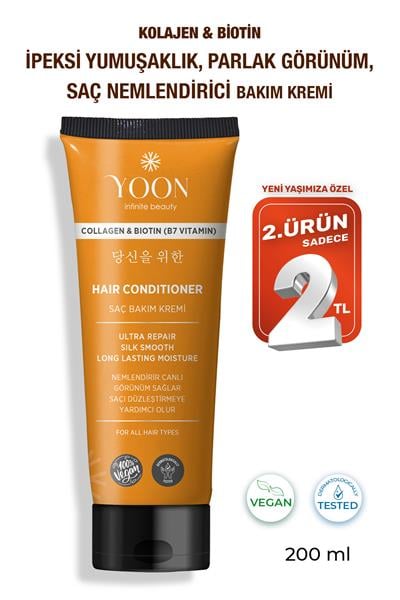 Biotin B7 ve Kolajen İçeren Vegan Saç Kremi, Nemlendiren, Besleyici ve Onarıcı Saç Bakım Kremi 200ml