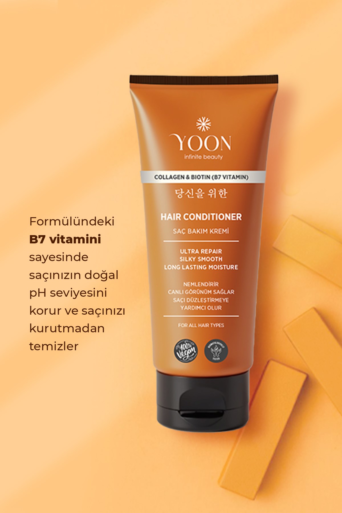 YOON Vegan Saç Kremi – Biotin B7 & Kolajen İçerikli, Nemlendirici