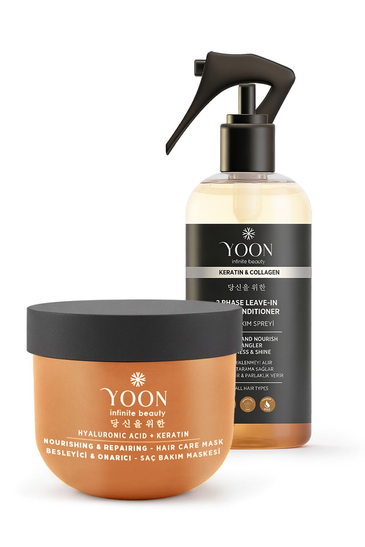 Saç Spreyi & Maske 2'li Set – Keratinli, Biotinli Vegan Bakım