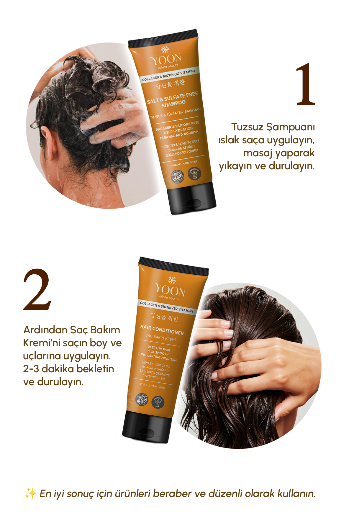 Tuzsuz Şampuan & Saç Kremi 2'li Set – Biotin & Kolajenli