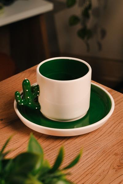 Seramik Kaktüs Desenli Mug | Kahve | Çay | Filtre Kahve | Espresso  | 2 Parça | 180 ml