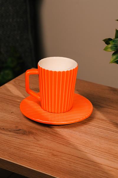Seramik Turuncu Mug | Kahve | Çay | Filtre Kahve | Espresso | Kupa Seti | 200 ML | 2 Parça