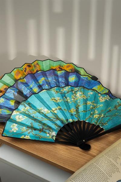 Van Gogh Tablosu Yelpaze Seti | Dekoratif | Hediyelik | Siyah Saplı