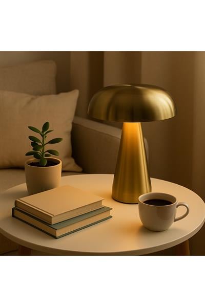 Büyük Şarjlı Mantar Masa Lambası GOLD – Modern Dekoratif LED Abajur GOLD RENK