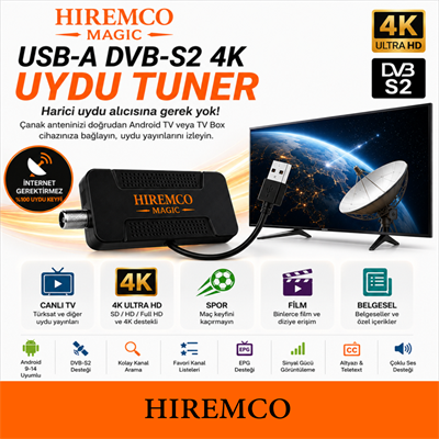 Hiremco Magic USB-A DVB-S2 4K Uydu Tuner