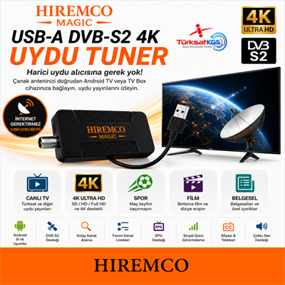 Hiremco Magic USB-A DVB-S2 4K Uydu Tuner