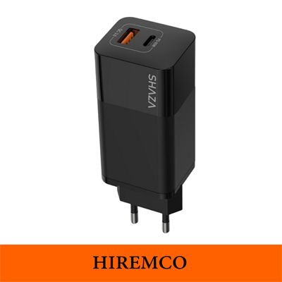 SHAZA Çift Çıkışlı Usb QC3.0 - Type-C PD Gan 65W Şarj Adaptörü Siyah
