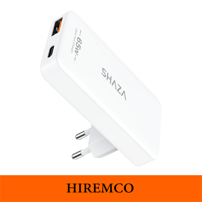 SHAZA Slim Çift Çıkışlı USB QC3.0 - Type-C PD GaN 65W Şarj Adaptörü Beyaz