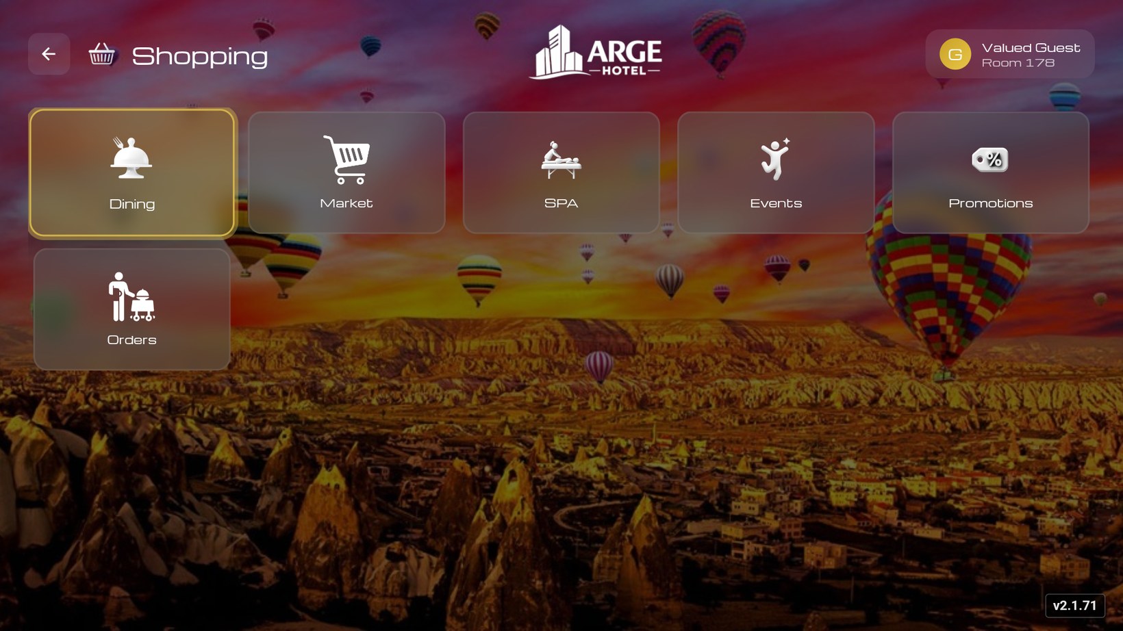 Otel TV sisteminde alışveriş menüsü: restoran, market, SPA, etkinlikler, promosyonlar ve siparişler