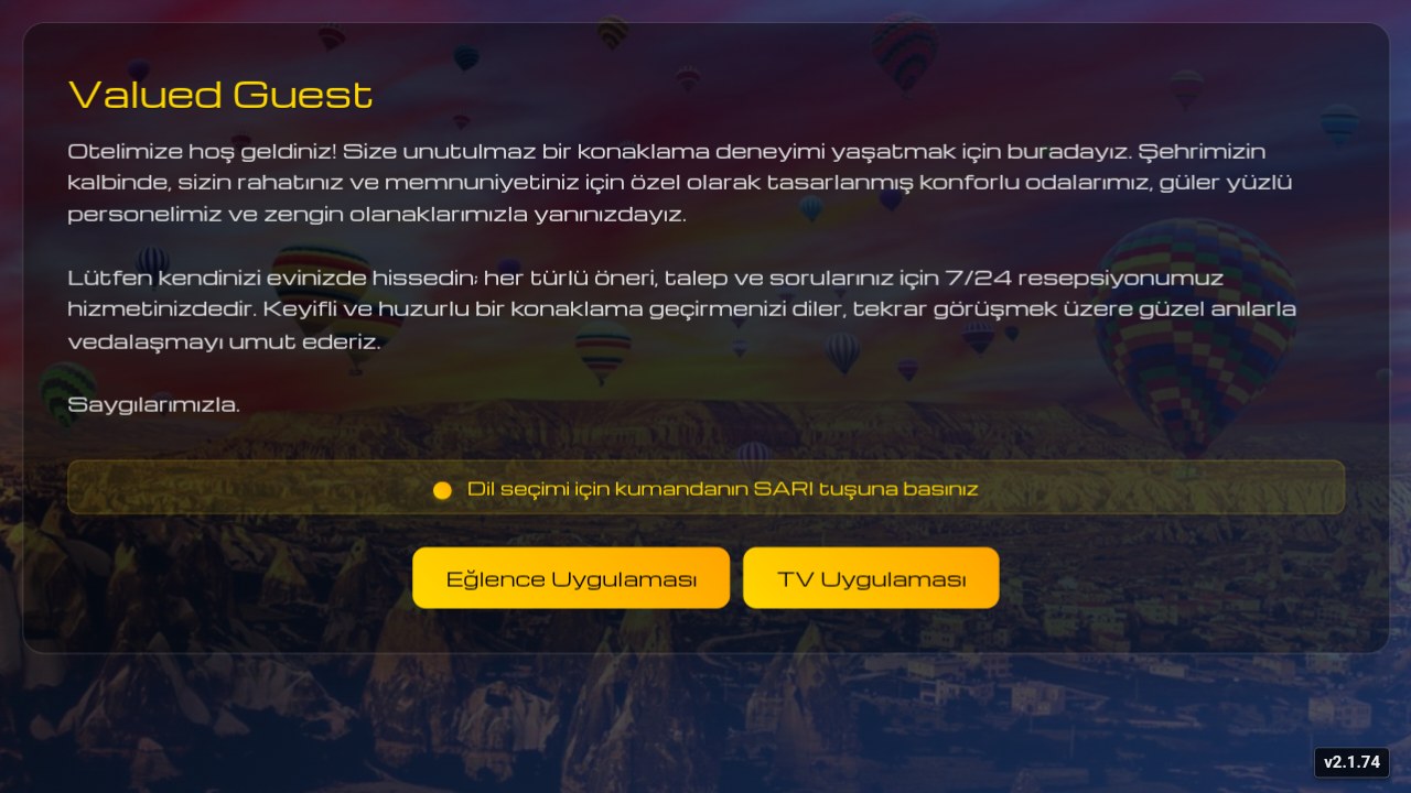 Otel TV karşılama ekranı: Hiremco Hotel Media Server misafiri karşılıyor