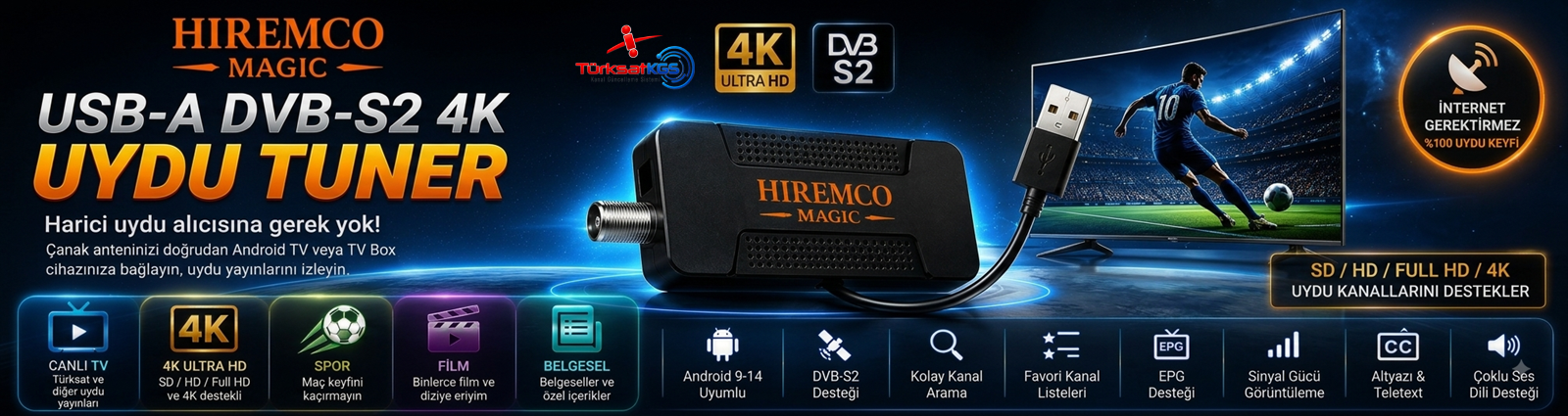 Hiremco Magic USB-A DVB-S2 4K Uydu Tuner