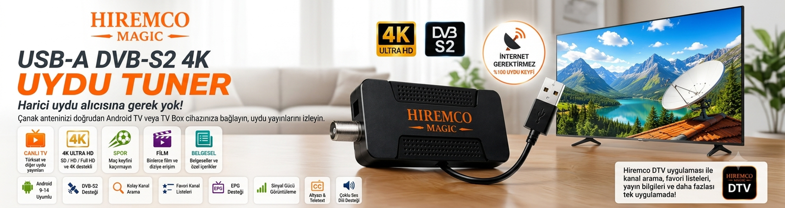 Hiremco Magic USB-A DVB-S2 4K Uydu Tuner
