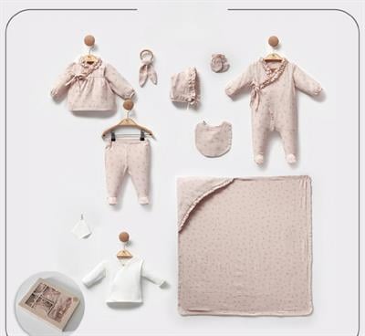 Fukukum Baby Kız Bebek 0-3 Ay Baskılı Müslin 10lu Set Bej