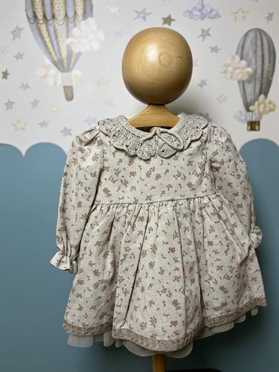 Fukukum Baby Naturel Yakalı Eteği Tül Detaylı Kız Bebek Elbise Kahverengi