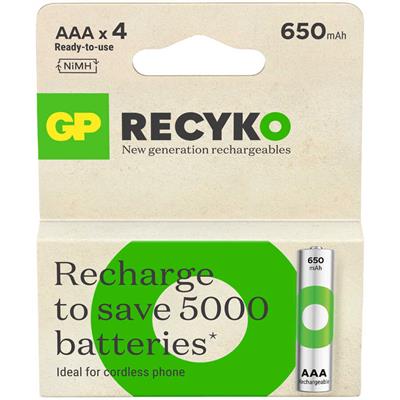 GP Batteries ReCyko 650 Serisi AAA Şarj Edilebilir İnce Kalem Pil (4'lü Paket)