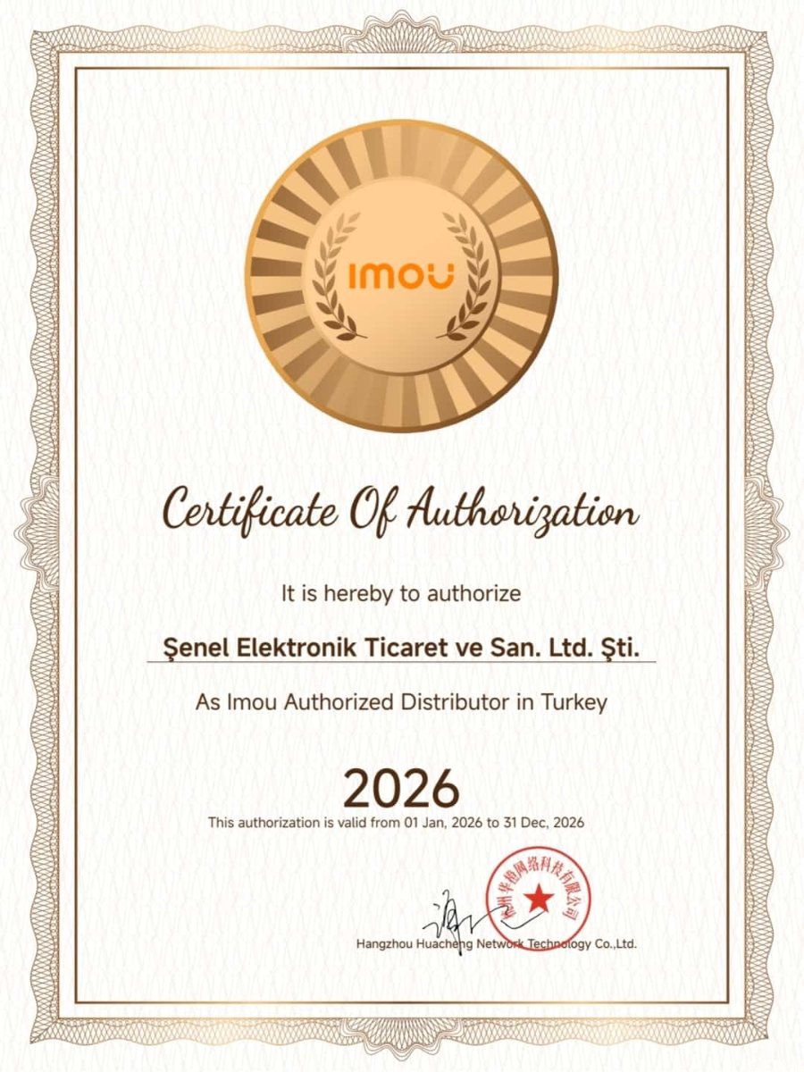 Şenel Elektronik IMOU resmi distribütörlük sertifikası