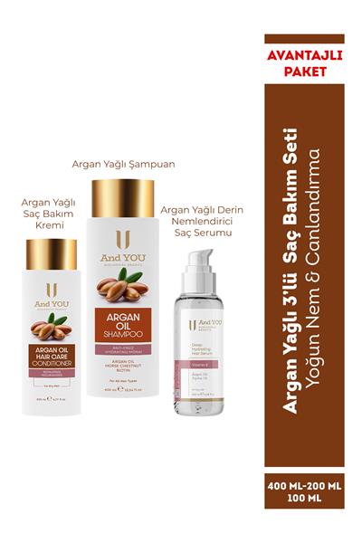 And You Argan Yağlı Yoğun Onarıcı 3lü Saç Bakım Seti (Yoğun Nem & Canlandırıcı)