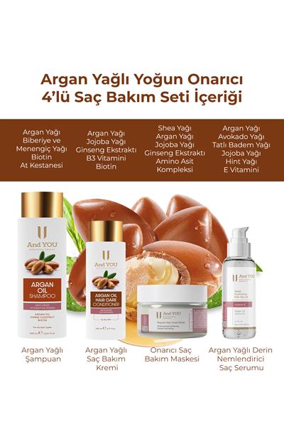 And You Argan Yağlı Yoğun Onarıcı 4lü Saç Bakım Seti