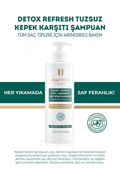 And You Detox Refresh Tuzsuz Kepek Karşıtı Şampuan – Tüm Saç Tipleri İçin Arındırıcı Bakım 400 ml