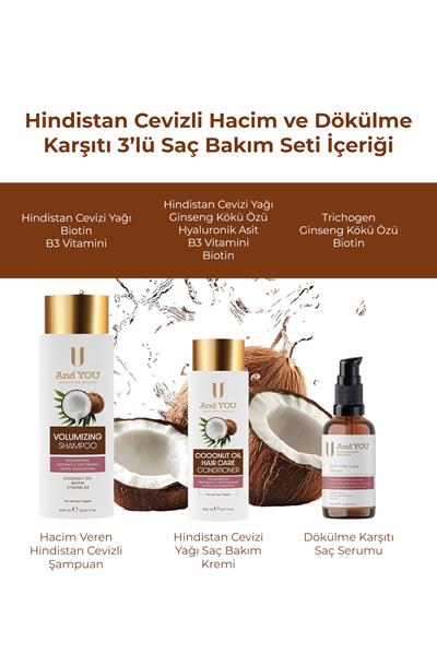 And You Hindistan Cevizli Hacim ve Dökülme Karşıtı 3lü Saç Bakım Seti