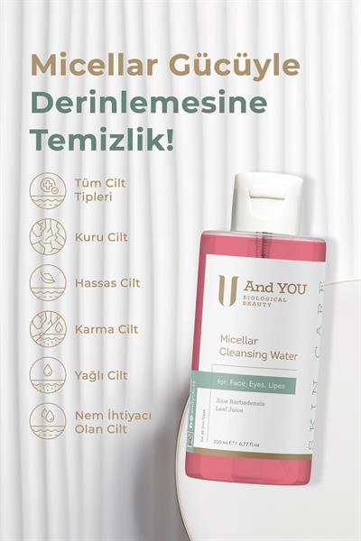 And You Aloe Vera Micellar Su 200 ml Hassas Ciltler İçin Makyaj Temizleyici