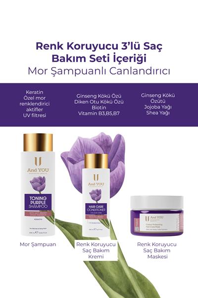 And You Renk Koruyucu 3lü Saç Bakım Seti (Mor Şampuanlı Canlandırıcı)
