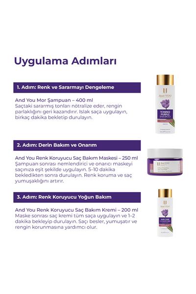 And You Renk Koruyucu 3lü Saç Bakım Seti (Mor Şampuanlı Canlandırıcı)