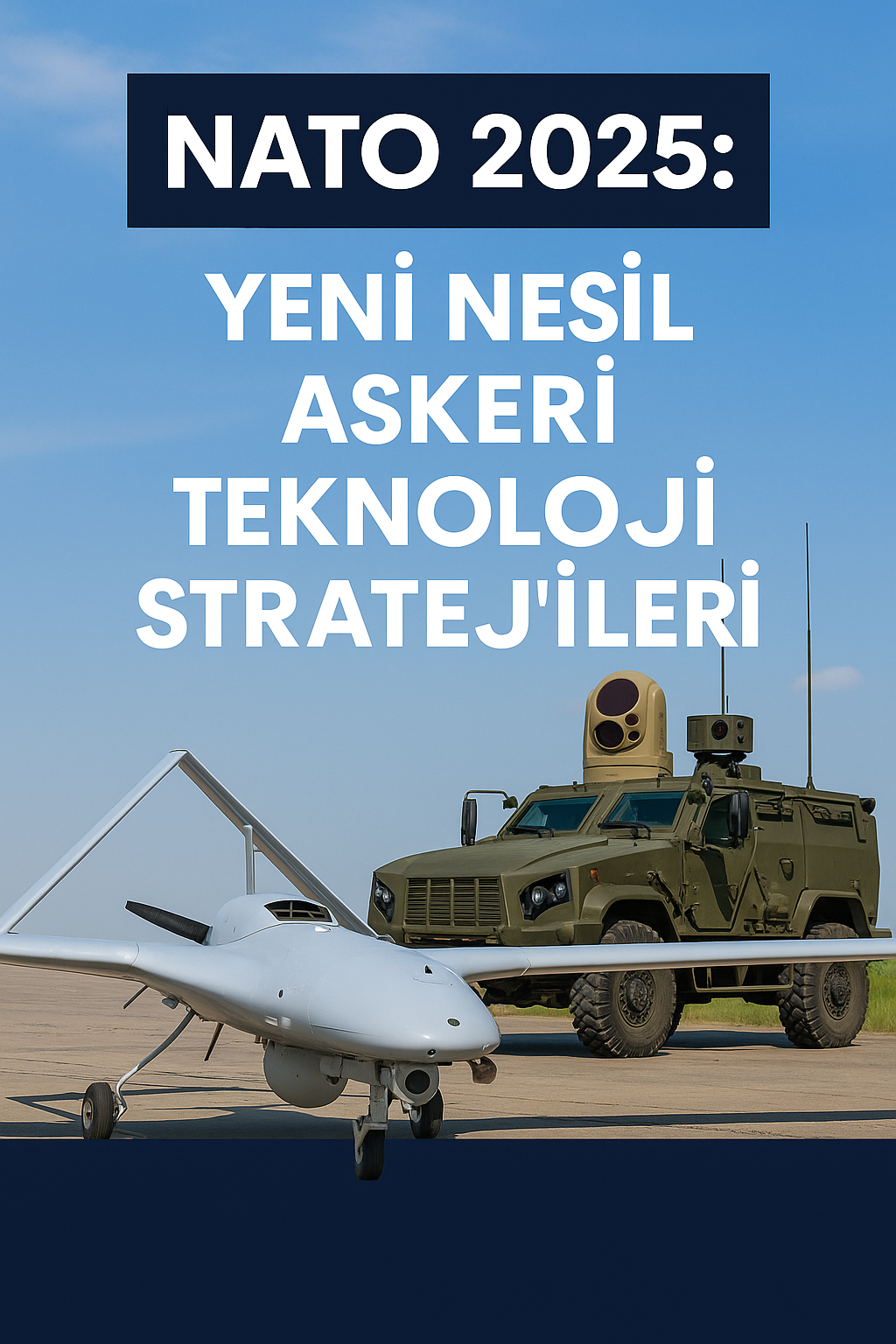 NATO 2025 vizyonunu temsil eden teknolojik askeri sistemler ve uydu temsili illüstrasyon