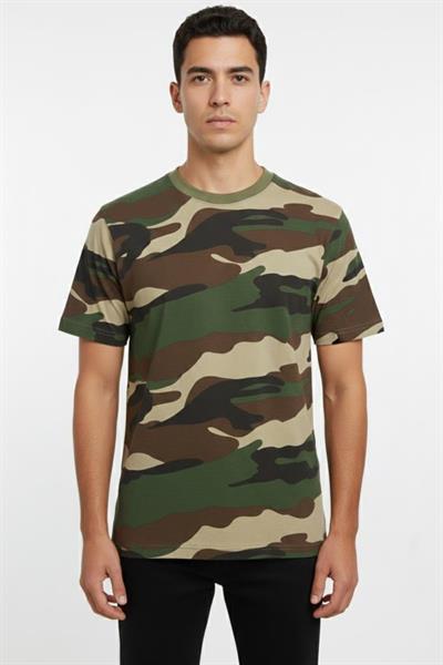 Sword Bisiklet Yaka Kısa Kollu Kamuflaj Erkek T-Shirt Single