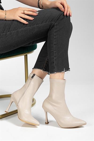 Orjen Bej Cilt Streç Topuklu Bot