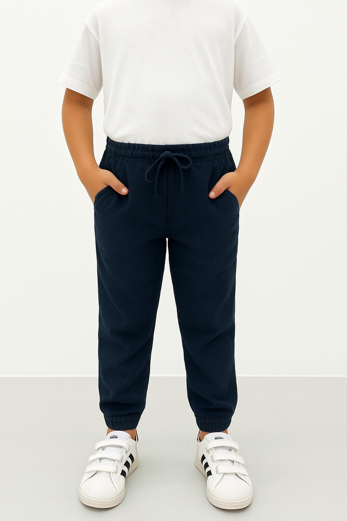 Erkek Çocuk Jogger Pantolon Keten Görünümlü Cepli Günlük Rahat Fit