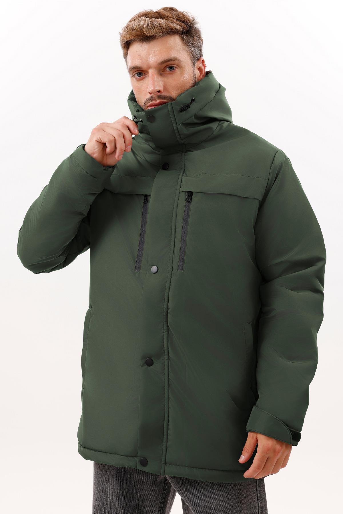 Erkek Polarlı Kürklü Su Ve Rüzgar Geçirmez Kapüşonlu Kışlık Mont & Kaban & Parka - 