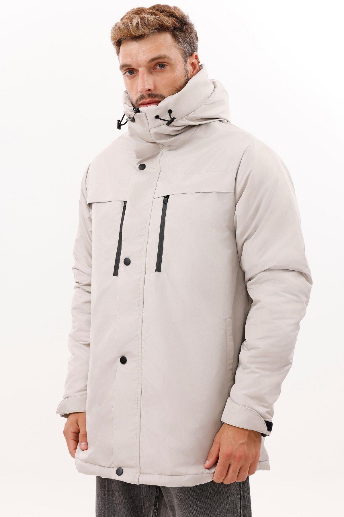 Erkek Polarlı Kürklü Su Ve Rüzgar Geçirmez Kapüşonlu Kışlık Mont & Kaban & Parka - 