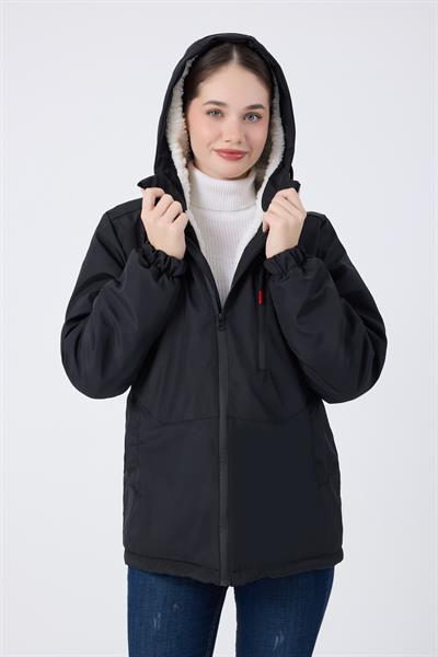 Spor Kadın Kürklü Su Ve Rüzgar Geçirmez Kapüşonlu Mont & Kaban & Parka
