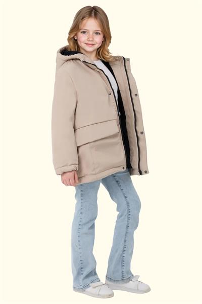 Spor Kız Çocuk Kürklü Su ve Rüzgar Geçirmez Kapüşonlu 3 Cep Mont & Kaban & Parka