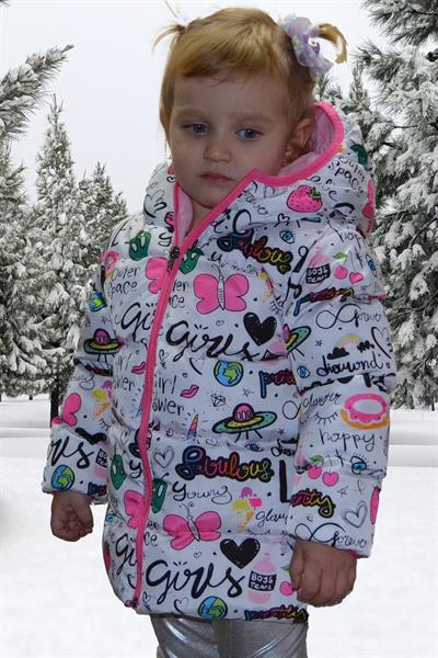 Spor Kız Çocuk Polarlı Kapüşonlu Girls Yazılı Kelebek Desenli Mont & Kaban & Parka