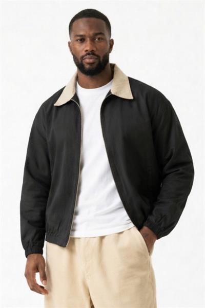 Erkek Gabardin Ceket Oversize Polo Yaka Detaylı Rahat Kalıp Beli Lastikli