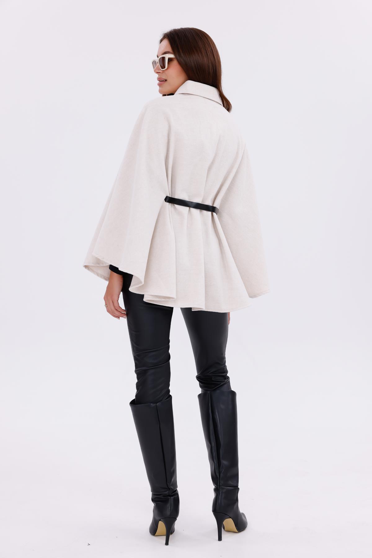 freemen Kadın Tok Duruşlu Peluş Panço – Tokalı Bel Detaylı Sıcak Tutan Kışlık Dış Giyim