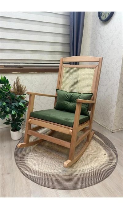 Veranda Minderli Hasırlı Naturel Sallanan Sandalye Hazeranlı Dinlenme Koltuğu