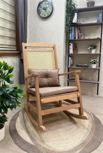 Veranda Minderli Hasırlı Naturel Sallanan Sandalye Hazeranlı Dinlenme Koltuğu