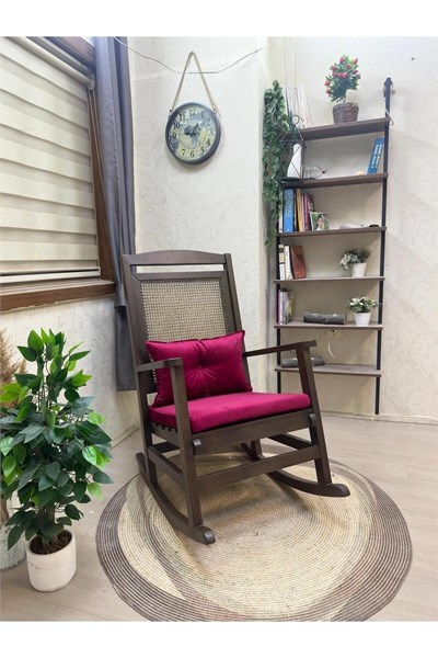 Veranda Naturel Krem Minderli Hasırlı Sallanan Sandalye Hazeranlı Dinlenme Koltuğu